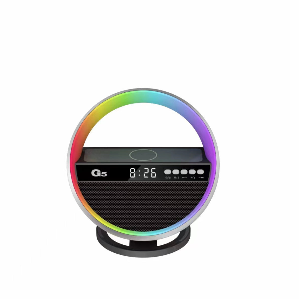 EH-G5 Bluetooth Speaker with Wireless Fast Charging, FM, Clock, and USB Playback